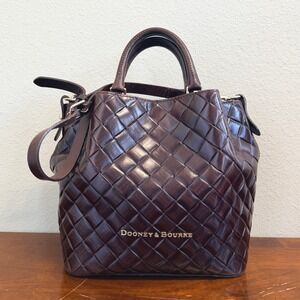 Dooney & Bourke Woven Embossed Leather Barlow Satchel Dark Brown Patina Classic